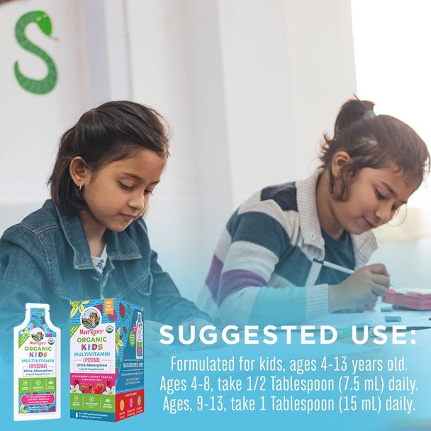 Maryruth Organics Multivitamin for Kids Sugar Kids Multivitamin Liquid Vitamins for Kids Immune Support Supplement Cognitive Health & Overall Wellness USDA Organic Vegan Non-GMO 1 Serving