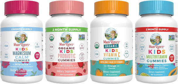 Maryruth Organics Multivitamin Probiotic Magnesium Calm and Vitamin C Gummies for Kids | Clean Label Project Verified® | Vitamins for Immune Support & Overall Health | Vegan Non-GMO Gluten