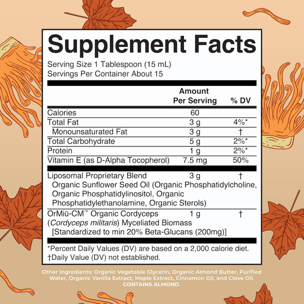 Maryruth Organics Organic Cordyceps Mushroom Supplement by | Ultra Absorption Liposomal | Full Spectrum Mushroom | 200mg Beta-Glucans Per Serving | USDA Organic | Vegan | 7.6 oz | 15 Servings