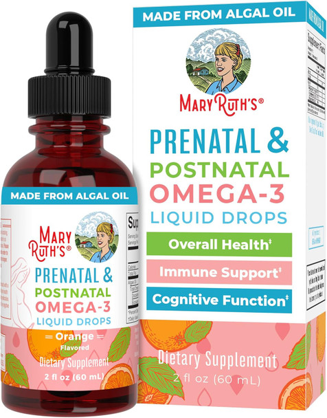 Maryruth Organics Prenatal & Postnatal Omega-3 Liquid Drops by 800mg DHA & 8mg of EPA Per Serving | Overall Wellness for Mom & Baby | 2oz