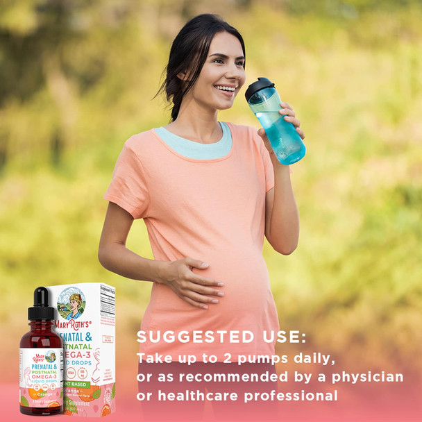 Maryruth Organics Prenatal & Postnatal Omega-3 Liquid Drops by 800mg DHA & 8mg of EPA Per Serving | Overall Wellness for Mom & Baby | 2oz