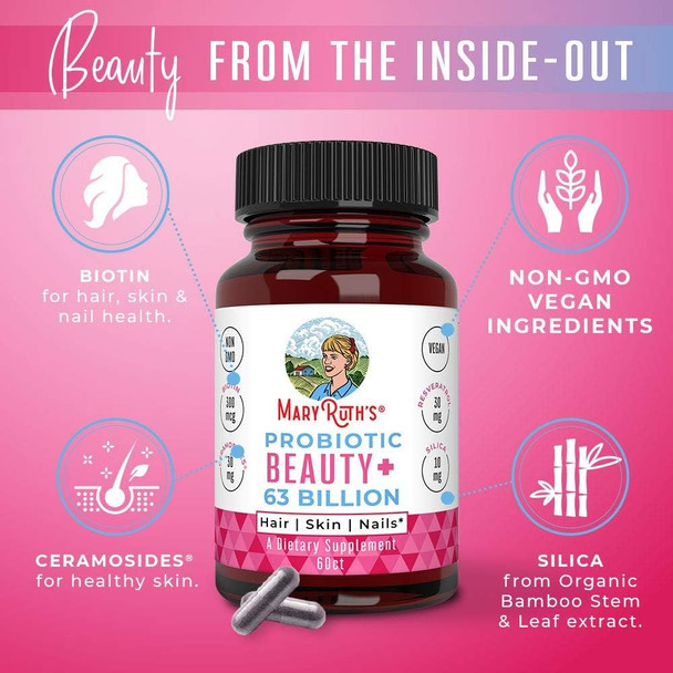 Maryruth Organics Probiotic Collagen 1 Month Supply Collagen Pills Collagen & Probiotic Capsule for Hair Skin & Nails Biotin for Adults Vegan Non-GMO Gluten 60 Count