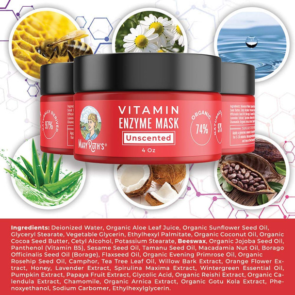 Maryruth Organics Skin Treatment Mask Vitamin Enzyme Mask (Plant Based) Anti-Aging Provides Vitamins and Glycolic Acid Remove Dead Skin Cells 4 Ounce (Pack of 1) for Men and Women