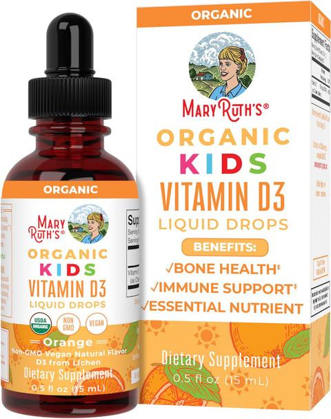 Maryruth Organics USDA Organic Vitamin D3 Liquid Drops for Kids | 640 IU Vitamin D3 Per Serving | Kids Immune Support & Bone Health Supplement | Formulated for Ages 4-13 | 0.5oz | 30 Servings