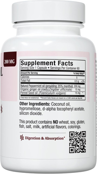 Maxi Health - Peppermint Oil with Ginger & Fennel Delayed Release Capsules - Digestion & Absorption Ingestible Dietary Supplement with Natural Essential Oil Ingredients - Digestive Health Support