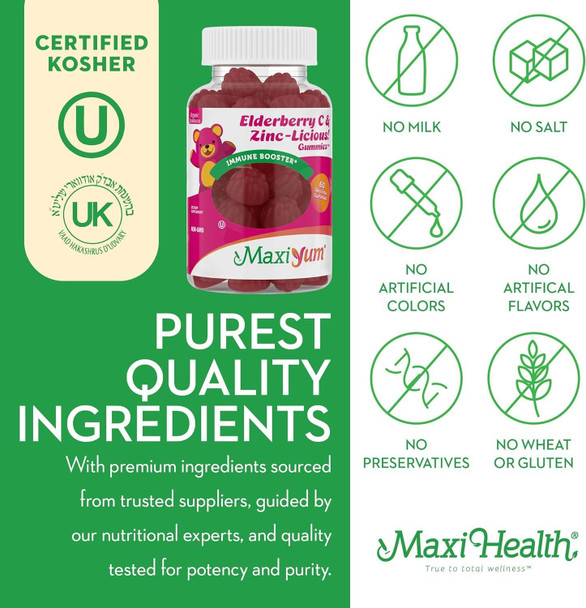 Maxi Health Elderberry Zinc Gummies - Organic Sambucus Elderberry Gummies w/Zinc and Vitamin C - Vegan Immune Support for Adults and Kids - 60 Gummies - with Green Pillbox