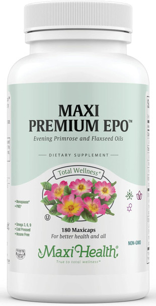 Maxi Health Evening Primrose and Flax Seeds Oil Softgels - Vegan Omega 3 6 9 Supplements for Healthy Skin Hair and Joints - Kosher Organic Evening Primrose Oil Softgels 180 Count