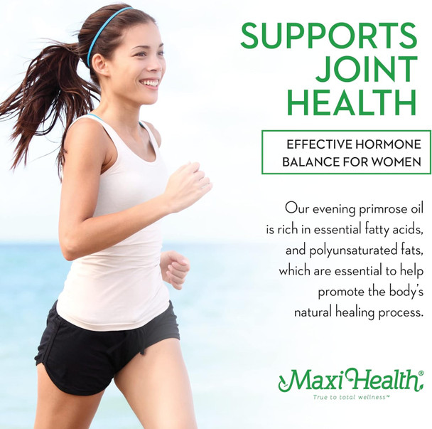 Maxi Health Evening Primrose and Flax Seeds Oil Softgels - Vegan Omega 3 6 9 Supplements for Healthy Skin Hair and Joints - Kosher Organic Evening Primrose Oil Softgels 180 Count
