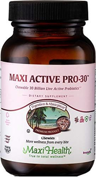 Maxi Health Maxi Active Pro-30 Ultra Protection 30 Billion Live Active Probiotics - Bubble Gum - 60 Chewable Tablets