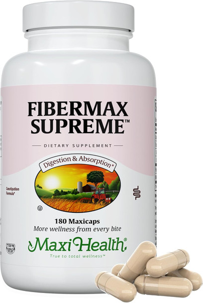 Maxi Health Maxi Fiber for Adults - Kosher Daily Fiber Supplement - 1500 mg Fiber Capsules for Men and Women with Psyllium Husk - Dietary Fiber Pills (180 Count)
