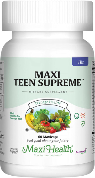 Maxi Health Teen Supreme HIS Vitamins for Boys Ages 12-17 - Multivitamin Capsules for Height Growth Energy Antioxidants & Nutrition Needs