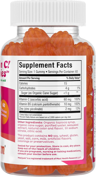 Maxi Health Vitamin C Gummies with Zinc - Vitamin C with Zinc for Children and Adults - Respiratory Support and Immune Booster - No Preservatives and Artificial Flavors - 60 Fruit Shaped Gummies Maxi Health Vitamin C Gummies with Zinc - Vitamin C with Zinc for Children and Adults - Respiratory Support and Immune Booster - No Preservatives and Artificial Flavors - 60 Fruit Shaped Gummies