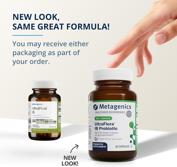 Metagenics UltraFlora IB - Relief for Occasional Intestinal Distress - Probiotics for Digestive Health - Anti-Bloat for Men & Women - 60 Billion CFU - Non-GMO Gluten- Vegetarian - 30 Capsules