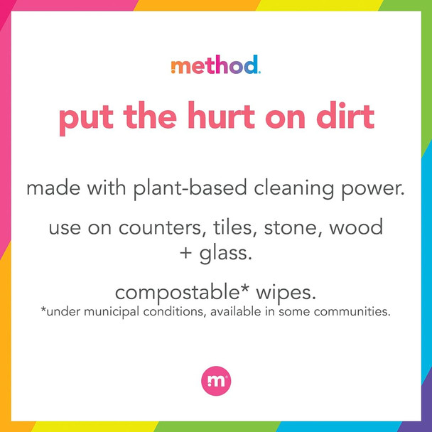 Method All-Purpose Cleaning Wipes Pink Grapefruit Multi-Surface Compostable 70 Count (Pack of 3)