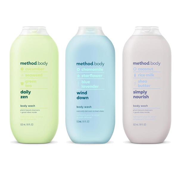 Method Body Wash Variety Pack - Wind Down 18 fl oz Simply Nourish 18 fl oz Daily Zen 18 fl oz Paraben and Phthalate