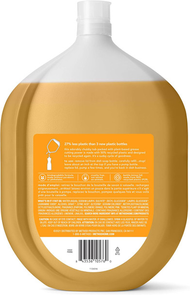 Method Gel Dish Soap Refill Clementine Recylable Bottle Biodegradable formula 54 Fl Oz (Pack of 2)