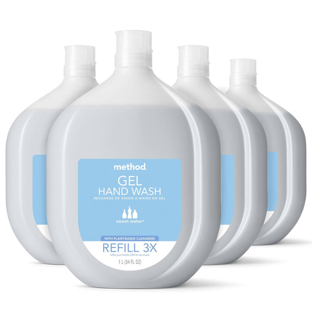 Method Gel Hand Soap Refill Sweet Water Recyclable Bottle Biodegradable Formula 34 oz (Pack of 4)