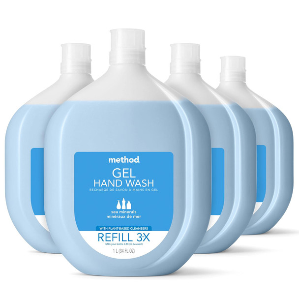 Method Gel Hand Soap Refill Sweet Water Recyclable Bottle Biodegradable Formula 34 oz & Gel Hand Soap Refill Sea Minerals 34 oz 4 pack Packaging May Vary