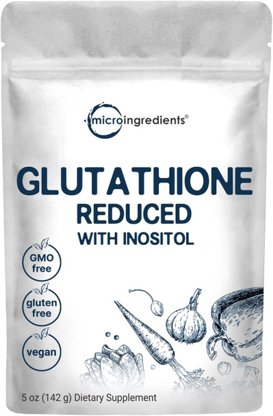 Micro Ingredients Glutathione Supplement Pure Glutathione Reduced Powder with Inositol 5 Ounce (9 Months Supply) 2 in 1 Formula Powerful Ingredients for Antioxidants Supports Liver Function Vegan