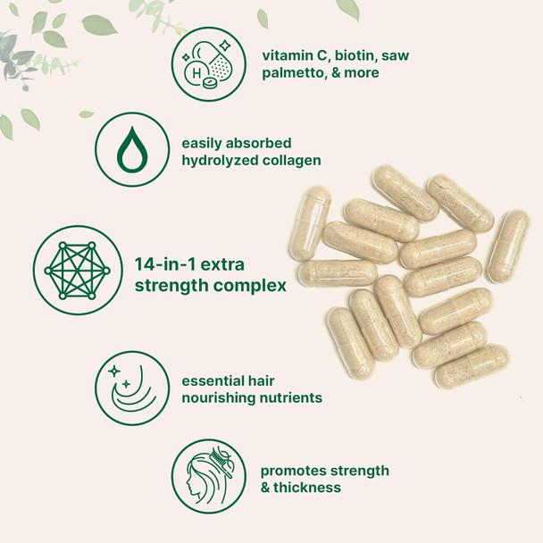 Micro Ingredients Hair Growth Vitamins Complex 120 Capsules | 14-in-1 Formula with 5000mcg Biotin Collagen Keratin Vitamin C Saw Palmetto & More | Vitaminas Para El Cabello | Promotes Natural Growth & Thickness