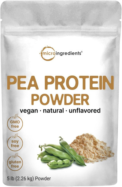 Micro Ingredients North American Grown Pea Protein Powder 5 Pounds | Plant Based Unflavored | Complete Vegan Protein Source – 27g Serving | Rich in BCAAs & EAAs | Non-GMO Keto Friendly