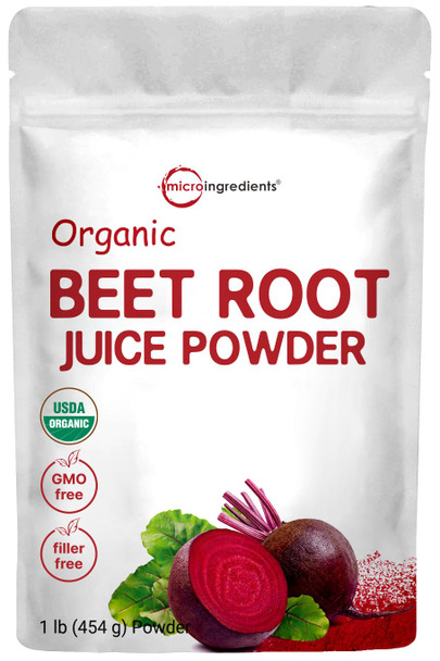 Micro Ingredients Organic Beet Root Powder 1 Pound Cold Pressed and Water Soluble Beet Juice Pre-Workout Concentrated Powder Energy & Immune System Support Non-GMO