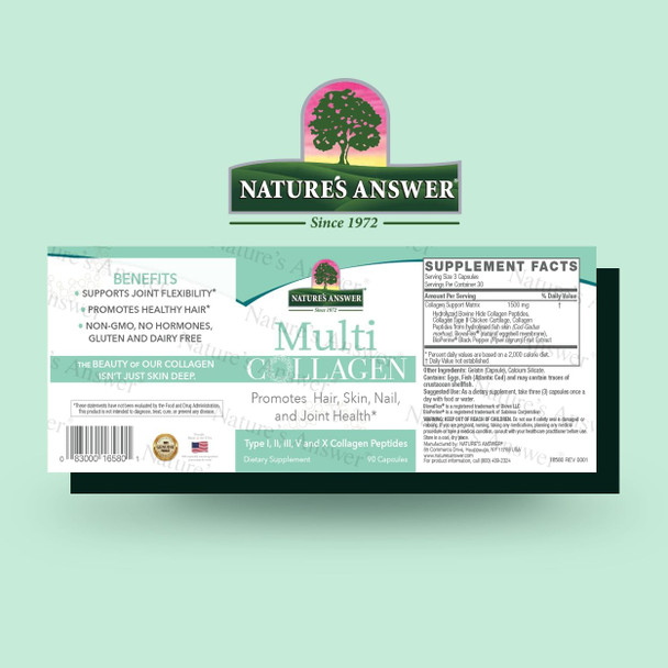 Nature'S Answer – Multi Collagen Capsules Types I II III V & X Food Source Collagen Peptides Promotes & Supports Hair Skin Nail and Joint Health Non GMO | Pasture Raised | Cage
