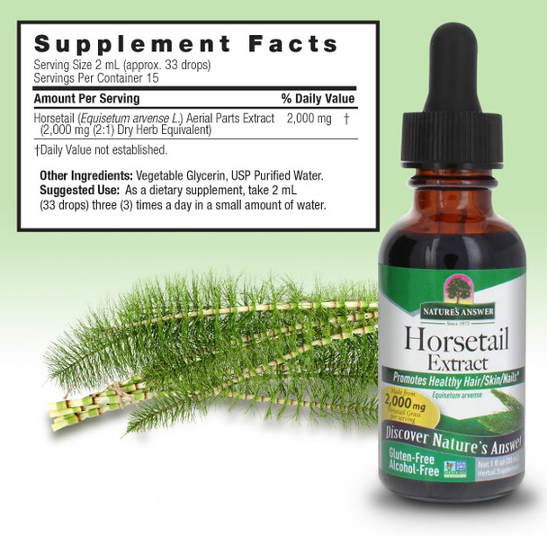 Nature'S Answer Alcohol- Horsetail Herb Extract Supplement 1-Fluid Ounce | Hair Skin & Nails Support | Promotes Urinary Tract Health | Strengthen Joints