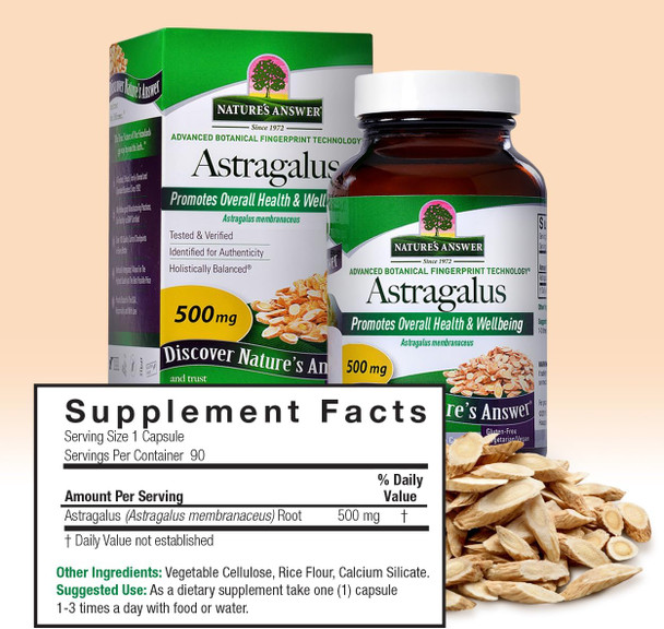 Nature'S Answer Astragalus Root Capsules 90 Count | Immune Support | Promotes Cardiovascular Health | Natural Stress Reliever