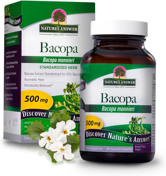 Nature'S Answer Bacopa 500mg 90-Capsules | Promotes Cognitive Function | Mental Clarity Support | Gluten- Non-GMO Vegan No Preservatives or Artificial Flavors | Single Count