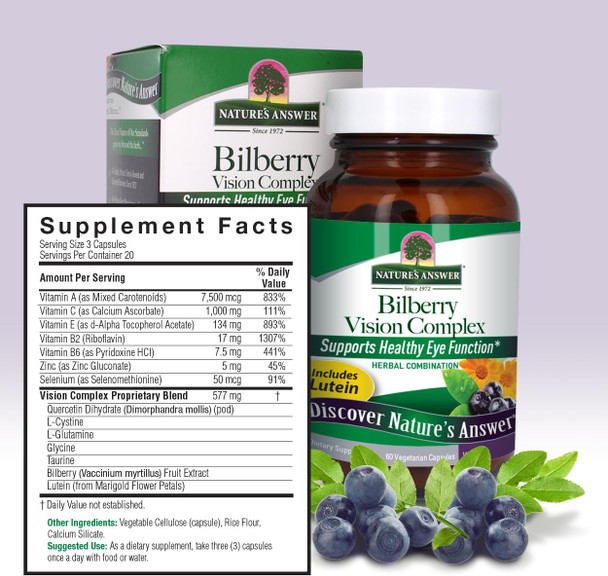 Nature'S Answer Bilberry Vision Complex for Eyes Vegetarian Capsules 60-Count | Promotes Overall Eye Health