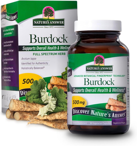 Nature'S Answer Burdock Root 500mg 90-Capsules | Natural Detoxifier | Promotes Blood Circulation | Joint & Skin Support | Liver & Kidney Function | Gluten- Non-GMO Vegan | Single Count Nature'S Answer Burdock Root 500mg 90-Capsules | Natural Detoxifier | Promotes Blood Circulation | Joint & Skin Support | Liver & Kidney Function | Gluten- Non-GMO Vegan | Single Count