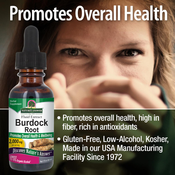 Nature'S Answer Burdock Root with Organic Alcohol 1oz Extract | Promotes Overall Well-Being | Gluten Non-GMO Vegan No Preservatives or Artificial Flavors | Single Count