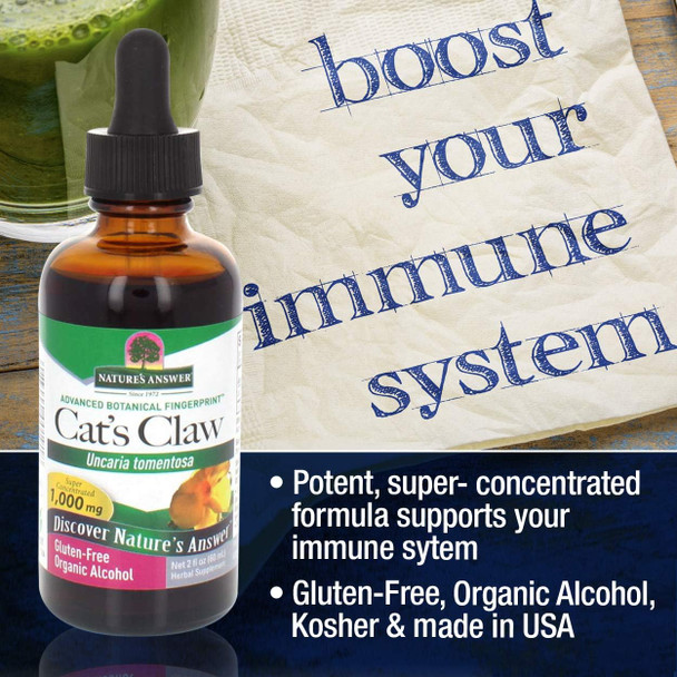Nature'S Answer Cat's Claw Bark Liquid Extract Supplement 2 Ounce - with Organic Low Alcohol Cats Claw Tincture & Capsules Alternative for Joint & Muscle Support Vegan Non-GMO Gluten Kosher