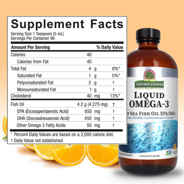 Nature'S Answer Liquid Omega-3 | Deep Sea Fish Oil with EPA/DHA Dietary Supplement | Cardiovascular Support | No Preservatives & Gluten- 16oz (Pack of 1)