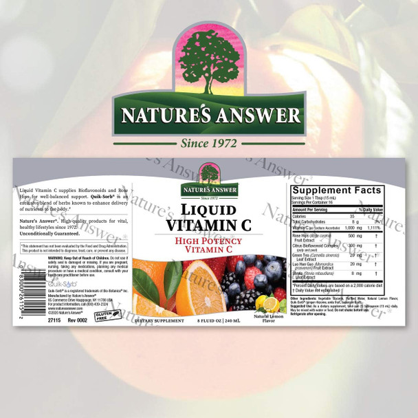 Nature'S Answer Liquid Vitamin C 1000mg 8-Fluid Ounces | Natural Immune Booster | Promotes Healthy Skin & Joints | with Rose Hips & Bio-Flavonoids