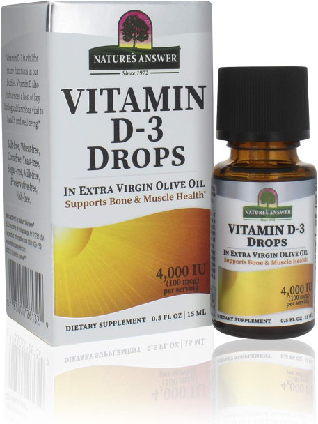 Nature'S Answer Natures Answer Platinum Vitamin D3 4000 IU Supplement Liquid Drop 0.5 Ounce - 2 per case. | Immune Booster | Promotes Muscle & Bone Health