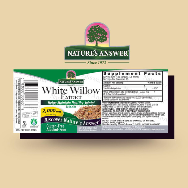 Nature'S Answer Natures Answer White Willow Bark Extract 1 Ounce - Alcohol Non GMO Gluten Vegetarian - Daily Supplement for Joint Support & Function - Made in The USA Organic White Willow Bark Nature'S Answer Natures Answer White Willow Bark Extract 1 Ounce - Alcohol Non GMO Gluten Vegetarian - Daily Supplement for Joint Support & Function - Made in The USA Organic White Willow Bark