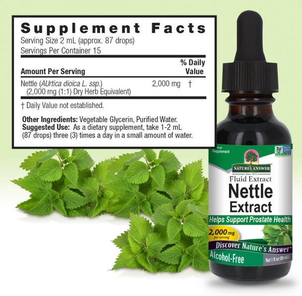 Nature'S Answer Nettle Extract 1 Ounce – Gluten Non GMO Alcohol Kosher Supports Prostate Function & Male Wellness – Made in The USA Functional for Nettle Tea & Stinging Nettle Leaf Tea