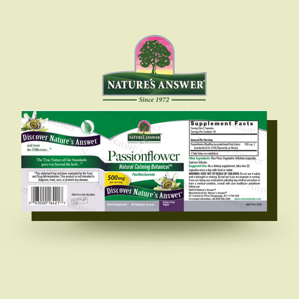 Nature'S Answer Passion Flower| Dietary Supplement | Natural Calming Botanical | Non-GMO | Alcohol- Gluten- Vegetarian & Vegan 60 Capsules