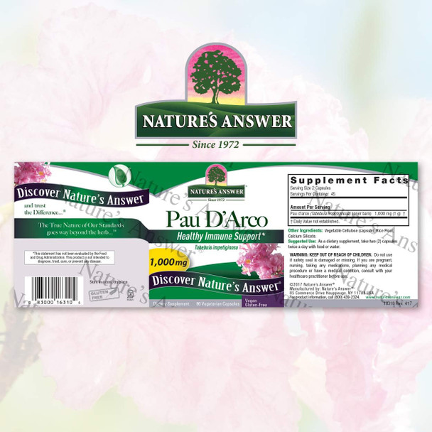 Nature'S Answer Pau D' Arco Supplement Capsules 90 Count | Promotes Healthy Gut Flora | Natural Immune Support Booster