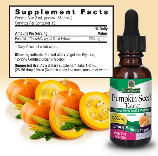 Nature'S Answer Pumpkin Seed with Organic Alcohol 4000mg 1oz Extract | Packed with Omega 3 | Promotes Hair Growth | Urinary Tract Support | Prostate & Bladder Function | Single Count Nature'S Answer Pumpkin Seed with Organic Alcohol 4000mg 1oz Extract | Packed with Omega 3 | Promotes Hair Growth | Urinary Tract Support | Prostate & Bladder Function | Single Count