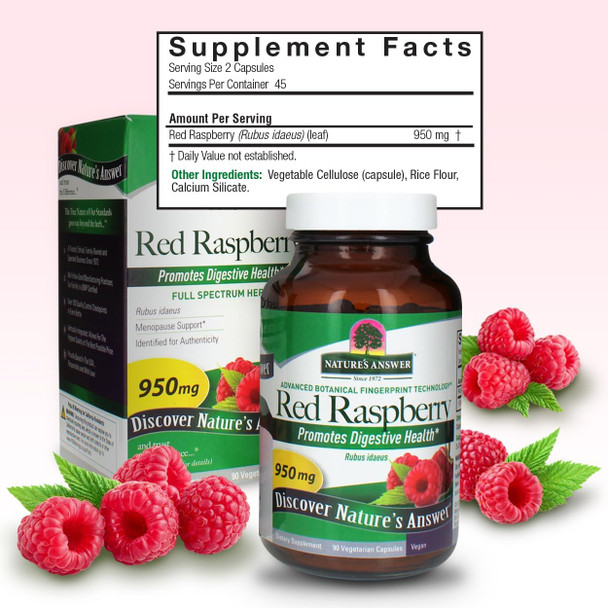 Nature'S Answer Red Raspberry Leaf | Dietary Supplement | Promotes Digestive Health | Non-GMO Vegan & Kosher | Vegetarian Capsules 90ct