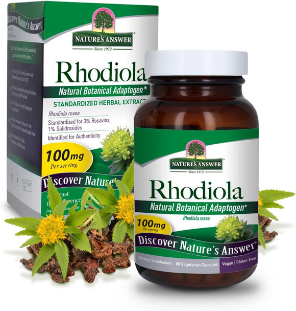 Nature'S Answer Rhodiola Root 100mg 60-Capsules | Adaptogen That Promotes Strength Energy Stamina Endurance and Mental Clarity | Gluten- Non-GMO Vegan | Single Count