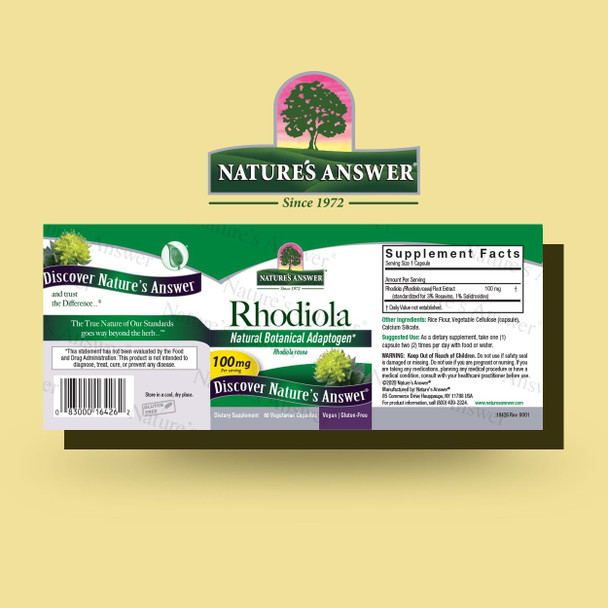 Nature'S Answer Rhodiola Root 100mg 60-Capsules | Adaptogen That Promotes Strength Energy Stamina Endurance and Mental Clarity | Gluten- Non-GMO Vegan | Single Count
