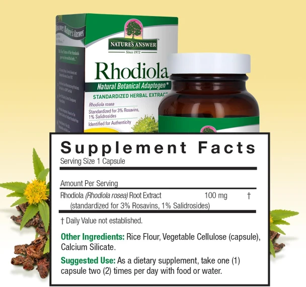 Nature'S Answer Rhodiola Root 100mg 60-Capsules | Adaptogen That Promotes Strength Energy Stamina Endurance and Mental Clarity | Gluten- Non-GMO Vegan | Single Count