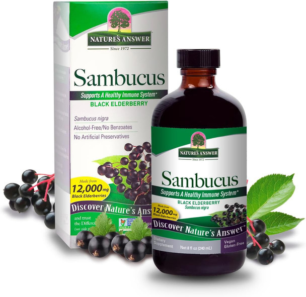 Nature'S Answer Sambucus Black Elder Berry Extract Syrup in Plastic Bottle Alcohol- 8-Fluid Ounces | Daily Immune Support | Packed with Antioxidants | Family Friendly | Flue Season Defender