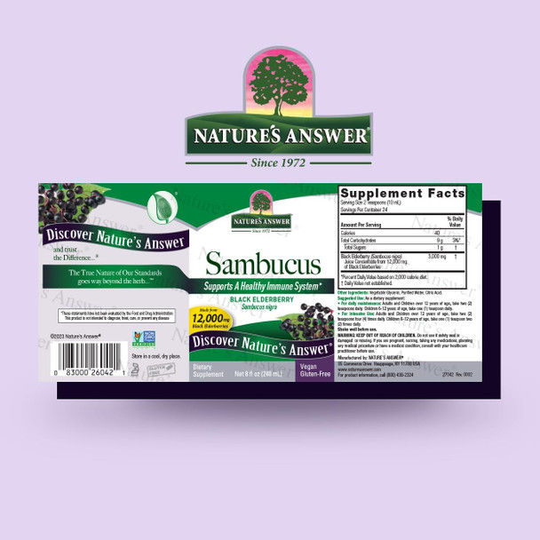 Nature'S Answer Sambucus Black Elder Berry Extract Syrup in Plastic Bottle Alcohol- 8-Fluid Ounces | Daily Immune Support | Packed with Antioxidants | Family Friendly | Flue Season Defender