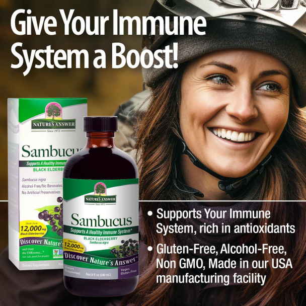 Nature'S Answer Sambucus Black Elder Berry Extract Syrup in Plastic Bottle Alcohol- 8-Fluid Ounces | Daily Immune Support | Packed with Antioxidants | Family Friendly | Flue Season Defender