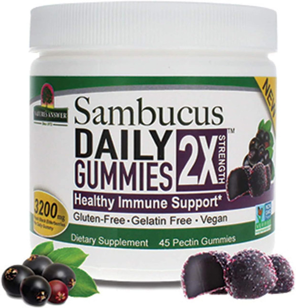 Nature'S Answer Sambucus Daily Gummies | 2X More Elderberry 3200 mg Concentration | Alcohol- Gluten- Gelatin- Vegan Non-GMO & No Preservatives | (45 Count (Pack of 1)
